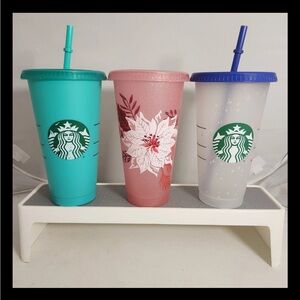 Starbucks 3 Cold Cups Lot With Lids And 2 Straws Color Changing Confetti Holiday